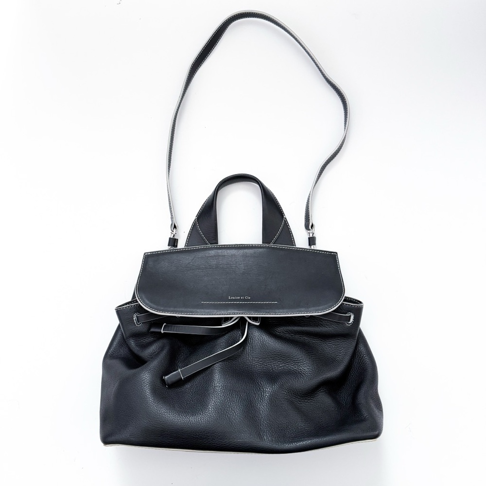 Louise Et Cie Black Leather Drawstring Bag